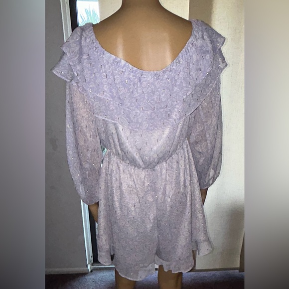 Express, lavender, off the shoulder romper. Sz L - Picture 8 of 14
